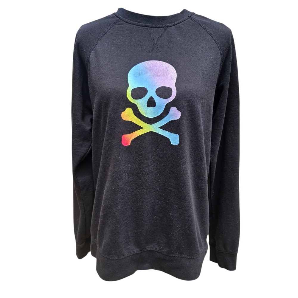 SoulCycle  Rainbow Skull‎ Black Sweatshirt Graphic Pullover Top Small